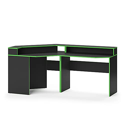 Vicco Gaming Tisch Kron, Grün/Schwarz, 190 x 90 cm Eckform von Vicco