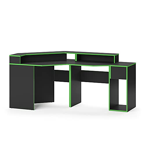Vicco Gaming Tisch Kron, Grün/Schwarz, 220 x 90 cm Eckform von Vicco