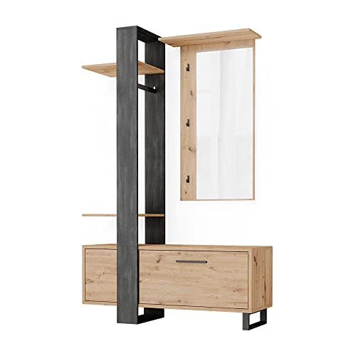 Vicco Garderobe Porto, Artisan-Eiche/Schwarz, 120 x 192 cm von Vicco