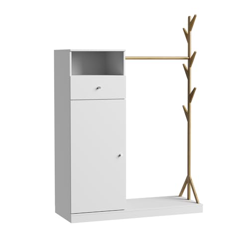 Vicco Garderobenschrank Liria, Flurgarderobe, Weiß/Bambus, 100 x 145 cm mit Schublade von Vicco