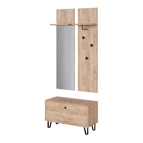 Vicco Garderobenset Siri, Goldkraft Eiche, Set mit Wandgarderoben und Sitzbank von Vicco