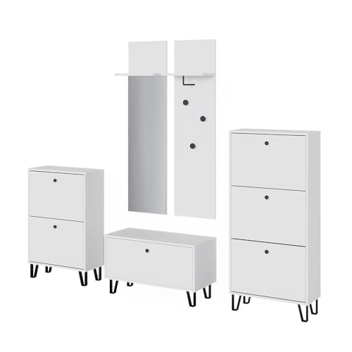 Vicco Garderobenset Siri, Weiß, Set mit Garderoben, Sitzbank und Schuhschränken von Vicco