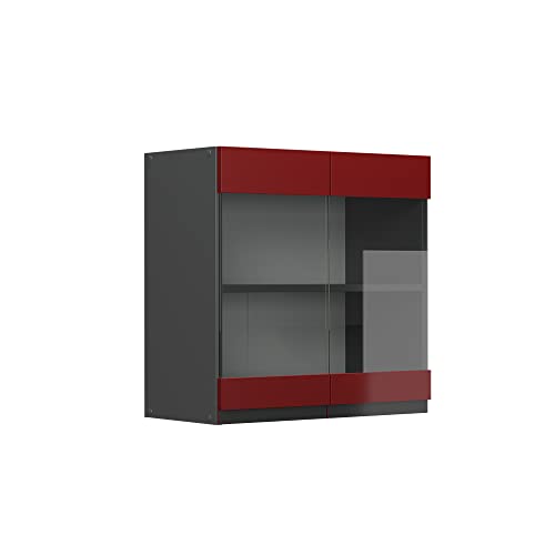 Vicco Küchenschrank Glas R-Line, Rot/Anthrazit, 60 cm J-Shape von Vicco
