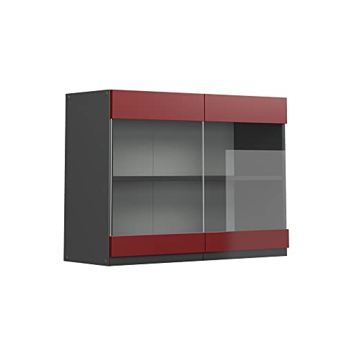 Vicco Küchenschrank Glas R-Line, Rot/Anthrazit, 80 cm J-Shape von Vicco