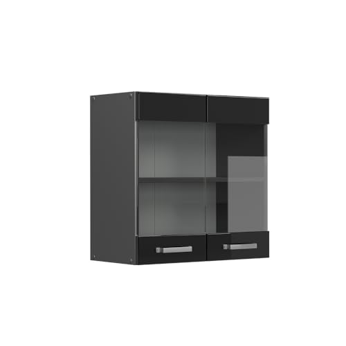 Vicco Küchenschrank Glas R-Line, Schwarz Hochglanz/Anthrazit, 60 cm von Vicco