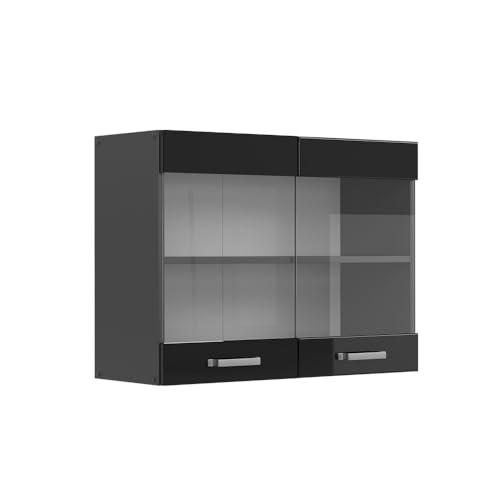 Vicco Küchenschrank Glas R-Line, Schwarz Hochglanz/Anthrazit, 80 cm von Vicco