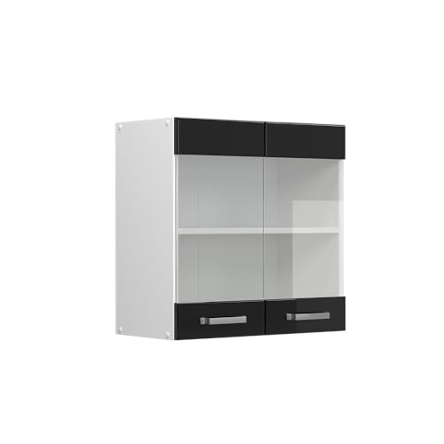 Vicco Küchenschrank Glas R-Line, Schwarz Hochglanz/Weiß, 60 cm von Vicco