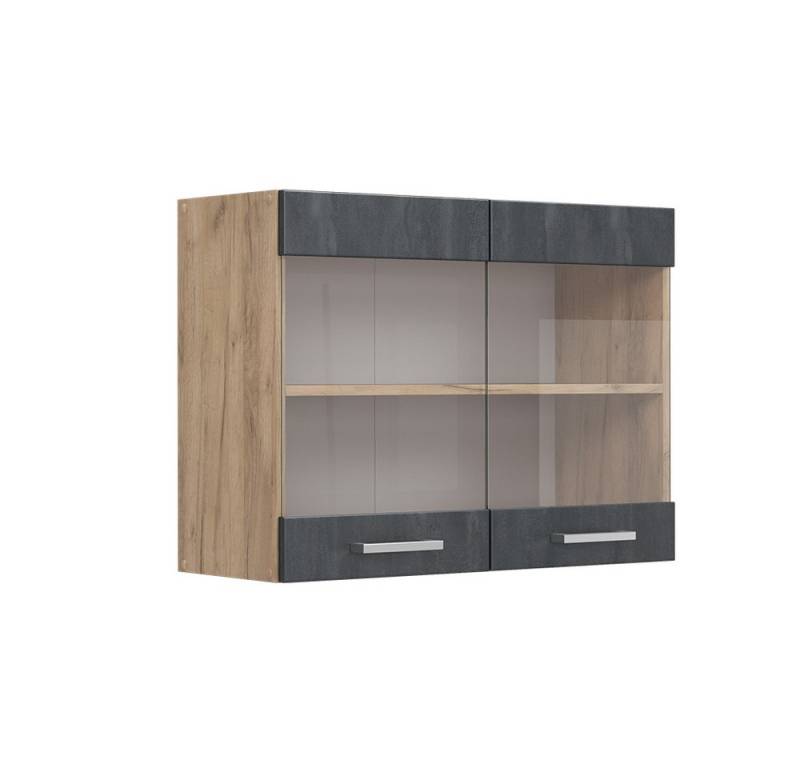 Vicco Glashängeschrank R-Line, Schwarz Beton/Goldkraft Eiche, 80 cm Vicco Glashängeschrank R-Line, Schwarz Beton/Goldkraft Eiche, 80 cm von Vicco