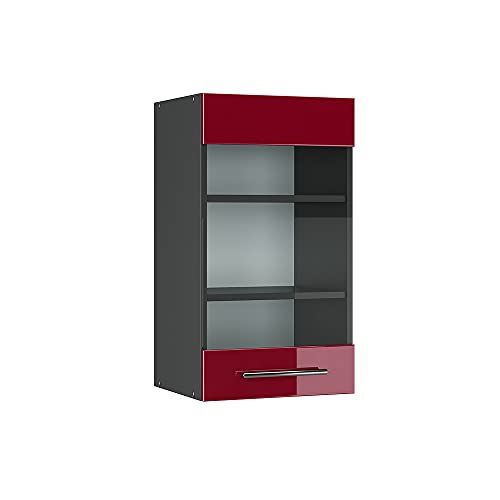 Vicco Küchenschrank Glas Fame-Line, Bordeaux Hochglanz/Anthrazit, 40 cm von Vicco