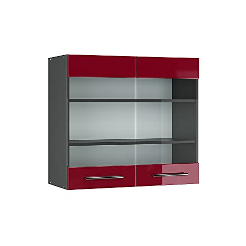 Vicco Küchenschrank Glas Fame-Line, Bordeaux Hochglanz/Anthrazit, 80 cm von Vicco