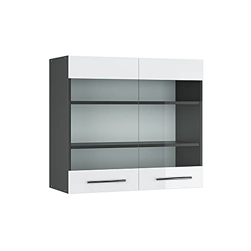 Vicco Küchenschrank Glas Fame-Line, Weiß Hochglanz/Anthrazit, 80 cm von Vicco