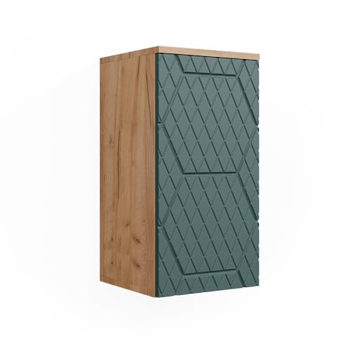 Vicco Badschrank Irma, Goldkraft Eiche/Grün, 30 x 59 cm 2 Fächer, Badezimmer von Vicco