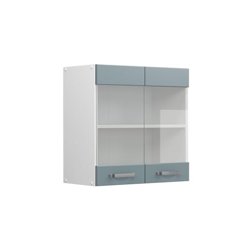 Vicco Hängeschrank R-Line, Blau-Grau/Weiß, 60 cm mit Glastüren von Vicco