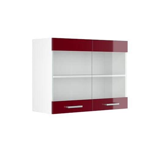 Vicco Hängeschrank R-Line, Bordeaux Hochglanz/Weiß, 80 cm mit Glastüren von Vicco