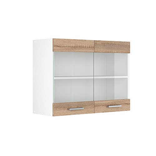 Vicco Hängeschrank R-Line, Sonoma/Weiß, 80 cm mit Glastüren von Vicco