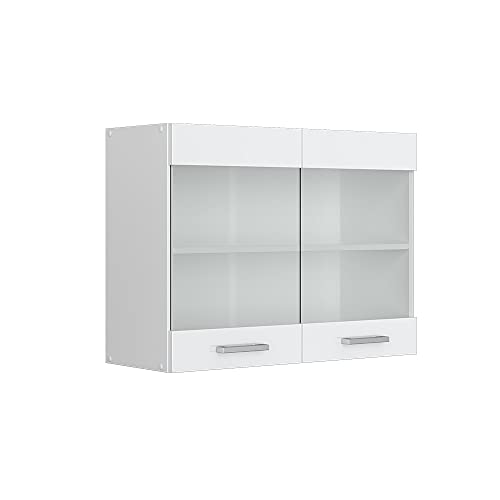 Vicco Hängeschrank R-Line, Weiß Hochglanz/Weiß, 80 cm mit Glastüren von Vicco