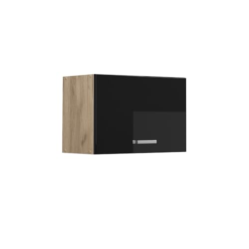 Vicco Hängeschrank R-Line, Schwarz Hochglanz/Goldkraft Eiche, 60 cm Flach von Vicco