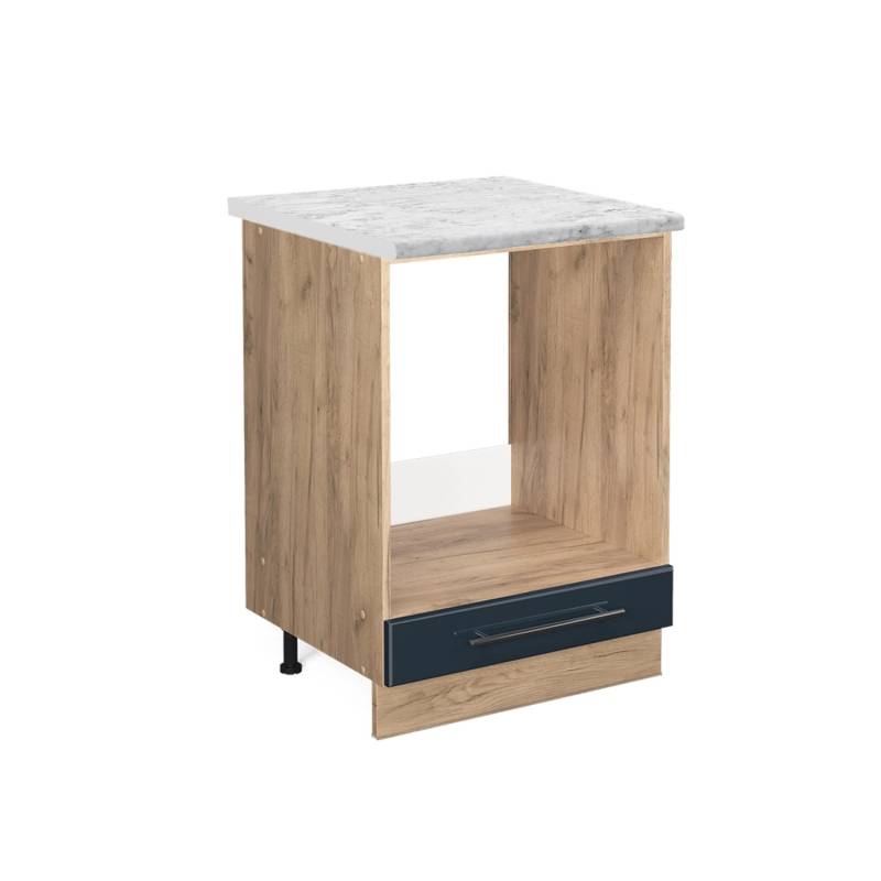 Vicco Herdumbauschrank Fame-Line Dunkelblau Hochglanz/Goldkraft Eiche 60 cm AP Marmor von Vicco