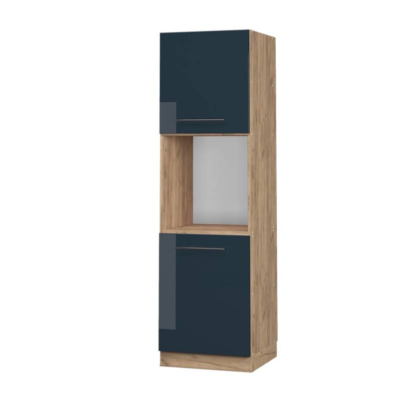 Vicco Herdumbauschrank Fame-Line Dunkelblau Hochglanz/Goldkraft Eiche 60 cm Offen von Vicco