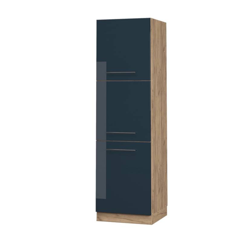 Vicco Herdumbauschrank Fame-Line Dunkelblau Hochglanz/Goldkraft Eiche 60 cm von Vicco