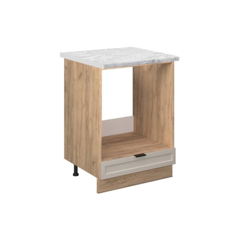 Vicco Herdumbauschrank Fame-Line Herdschrank GrauBeige 60 cm AP Marmor mit Goldkraft Eiche Korpus von Vicco
