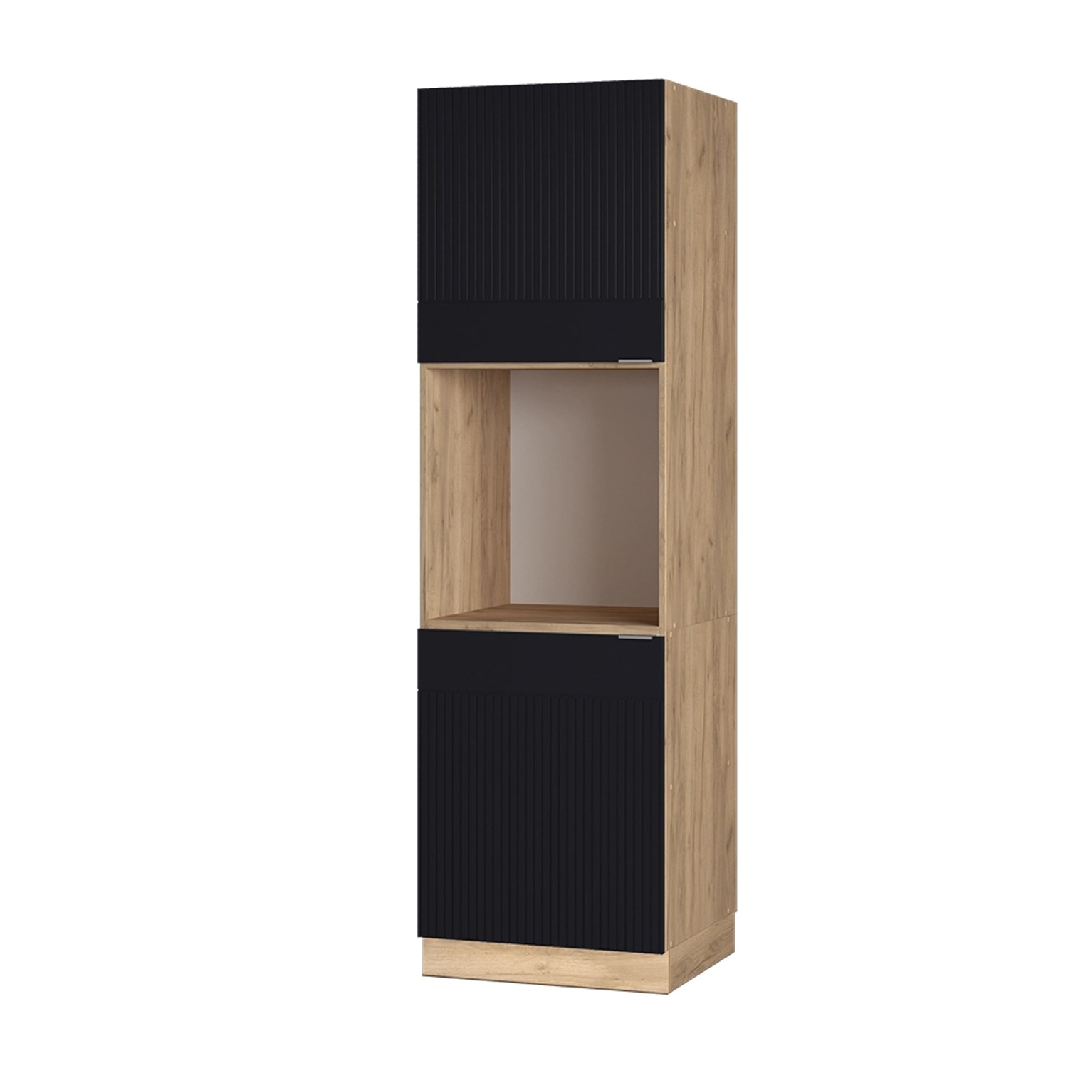 Vicco Herdumbauschrank Fame-Line Schwarz Gestreift 60 cm Offen von Vicco