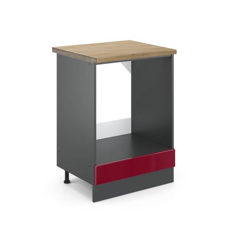 Vicco Herdumbauschrank R-Line, Rot Hochglanz/Anthrazit, 60 cm, AP Eiche von Vicco