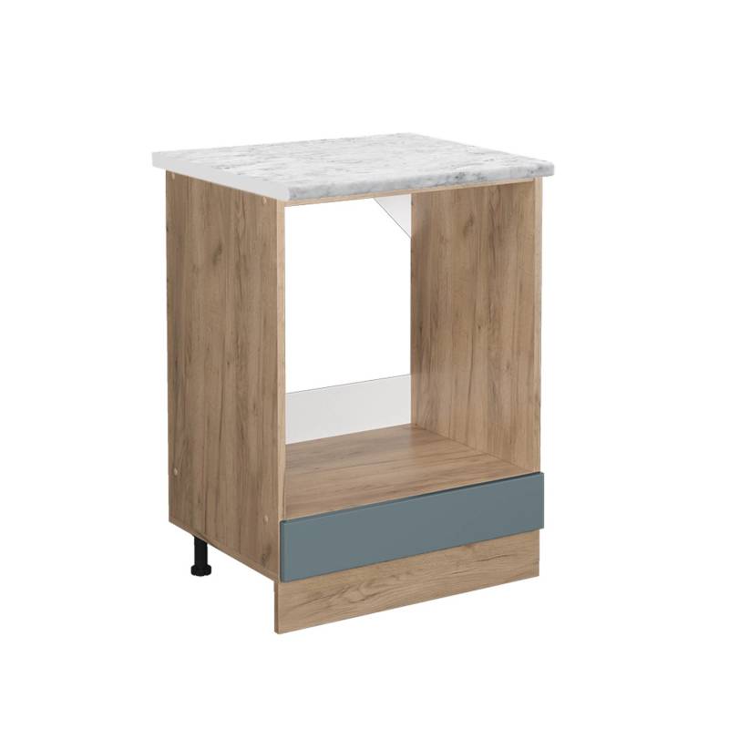 Vicco Herdumbauschrank R-Line Blau-Grau/Goldkraft Eiche 60 cm AP Marmor von Vicco