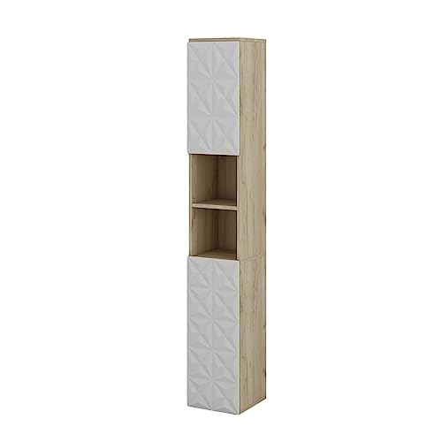 Vicco Badschrank Edge, Weiß/Eiche, 30 x 189.5 cm mit 2 Türen und 3 Fächer von Vicco