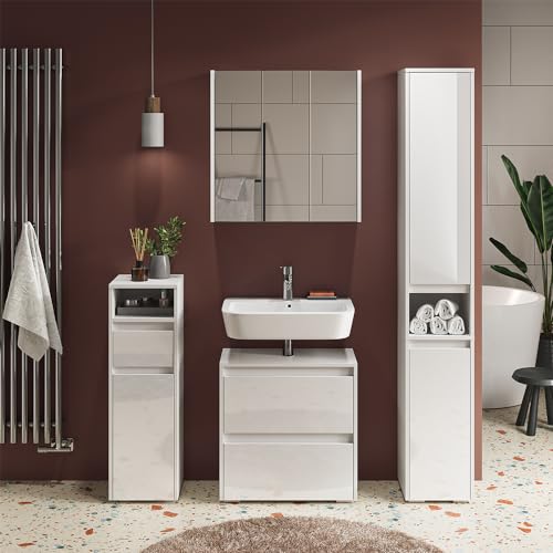 Vicco Badschrank Weiß Majest 30x192x30 cm - Wäscheschrank, Übersichtliche Aufbewahrung durch großzügige Schublade von Vicco