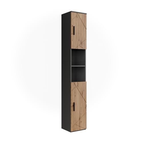 Vicco Hochschrank Anthrazit/Artisan Irma 30x190x30 cm - Badschrank, Viel Stauraum von Oben bis unten – ideal für Handtücher & Pflegeprodukte von Vicco