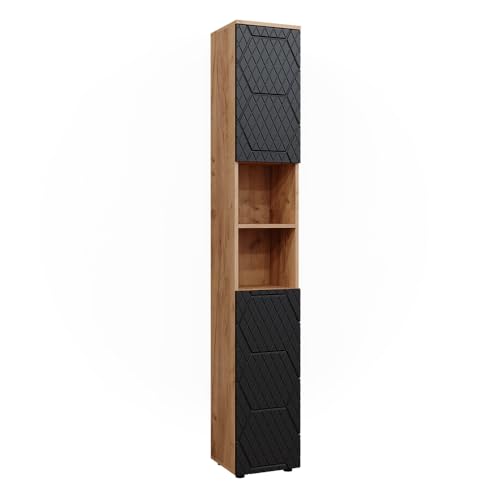 Vicco Badschrank Anthrazit gestreift Irma 30x192x30 cm - Wäscheschrank, Viel Stauraum von Oben bis unten – ideal für Handtücher & Pflegeprodukte von Vicco