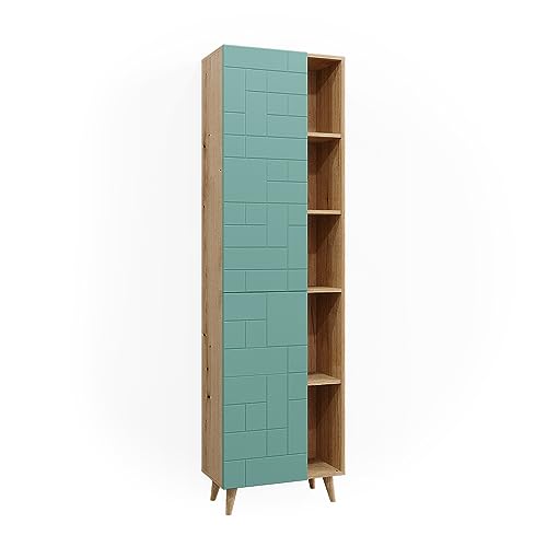 Vicco Badschrank Rudi, Mintgrün/Eiche, 56 x 193 cm mit Türen, und offenen Fächern von Vicco