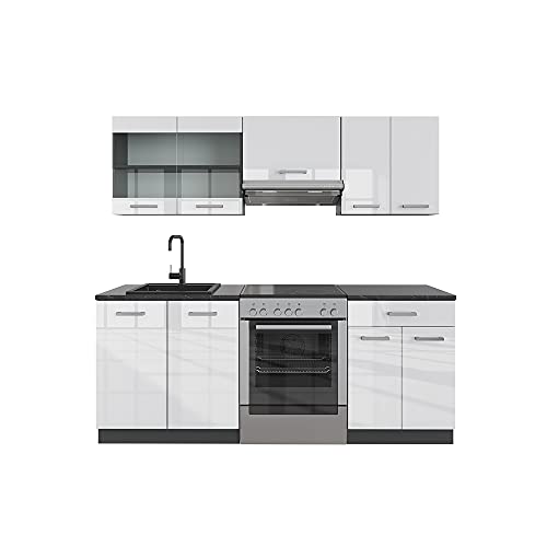 Vicco Küchenzeile R-Line, Weiß Hochglanz/Anthrazit, 200 cm ohne Arbeitsplatte von Vicco
