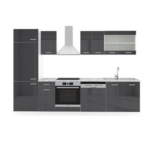 Vicco Küchenzeile R-Line, Anthrazit Hochglanz/Weiß, 300 cm ohne Arbeitsplatte von Vicco