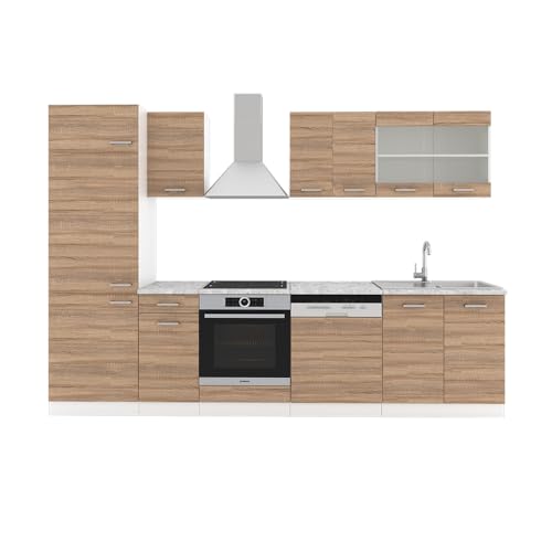 Vicco Küchenzeile R-Line, Küchenblock, Sonoma/Weiß, 300 cm ohne Arbeitsplatte von Vicco