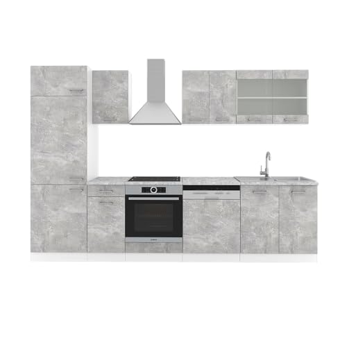 Vicco Küchenzeile R-Line, Beton/Weiß, 300 cm ohne Arbeitsplatte von Vicco