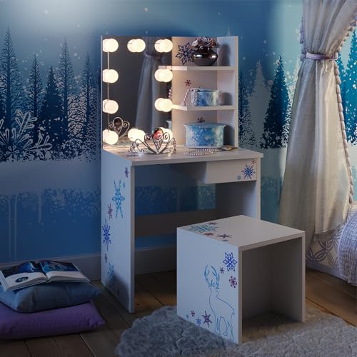 Vicco Kinder-Schminktisch Weiß Schneeflocke mit LED Beleuchtung - 55x103x40 cm gefertigt aus Spanplatte - Der Frisiertisch für Mädchen für Mädchen, Wohlfühlbereich für Schönheit und Pflege von Vicco