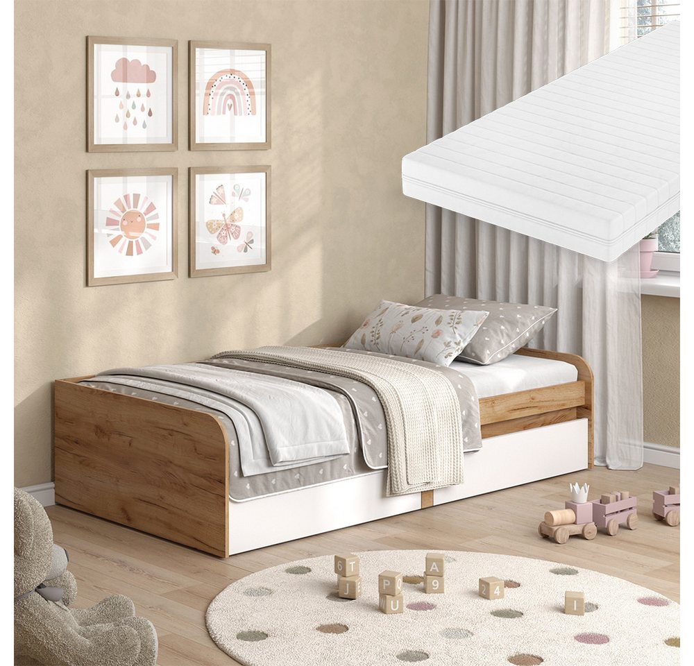 Vicco Kinderbett Clario, Weiß/Artisan, 90x200 cm mit Matratze von Vicco