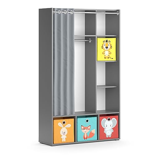 Vicco Kinderkleiderschrank Grau Luigi Mit Faltboxen (bunt) - 106x178x38 cm aus Spanplatte - Kinderregal für Kinder und Teenager, für gut durchdachte Organisation im begrenzten Raum von Vicco