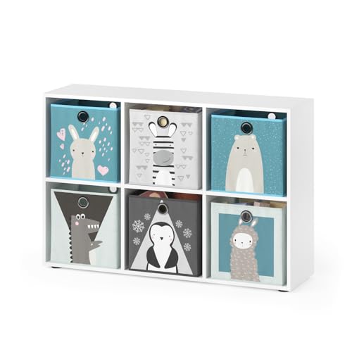 Vicco Kinderregal Weiß mit 6 Faltboxen - 72x108x29 cm gefertigt aus Spanplatte - Bücherregal perfekt fürs Kinderzimmer, praktische Aufbewahrung für Bücher und Spielzeug von Vicco
