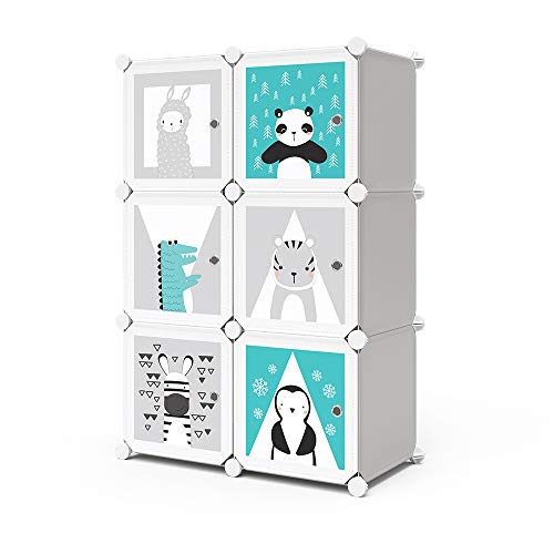 Vicco Kinderregal Grau Andy 6 Fächer (Panda) - 75x110x37 cm gefertigt aus PVC - Modularer Kinderkleiderschrank für Kinder, für bequemen Zugriff auf Lieblingsspielzeug von Vicco