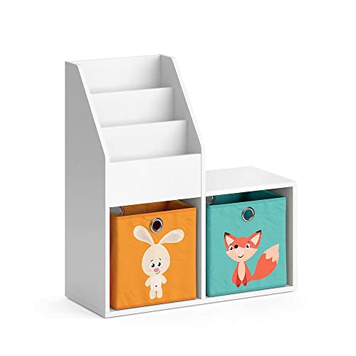 Vicco Kinderregal Luigi Weiß Spielzeugablage Bücherregal Aufbewahrungsregal Comic Regal für Kinder (Weiß (Bank 2 Fächer), mit Faltboxen (Fuchs/Hase)) von Vicco