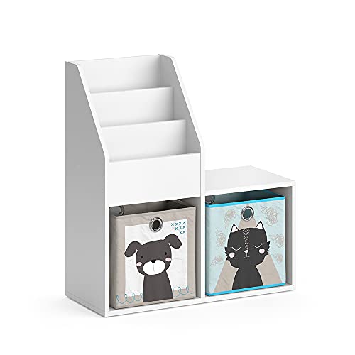 Vicco Kinderregal Weiß Luigi Mini, mit 2 Faltboxen Opt.4-31x79x72 cm hergestellt aus Spanplatte - Bücherregal perfekt fürs Kinderzimmer, Praktische Aufbewahrung für Bücher & Spielzeug von Vicco