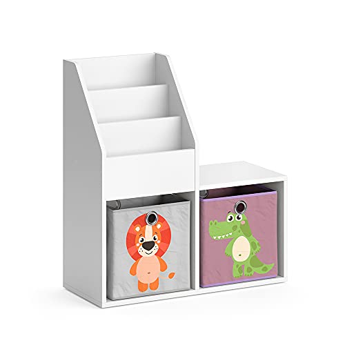 Vicco Kinderregal Weiß Luigi Mini, mit 2 Faltboxen Opt.3-31x79x72 cm hergestellt aus Spanplatte - Bücherregal perfekt fürs Kinderzimmer, Praktische Aufbewahrung für Bücher & Spielzeug von Vicco