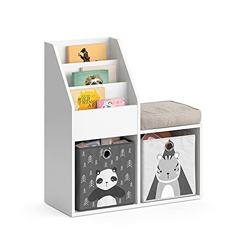 Vicco Kinderregal Aufbewahrungsregal Spielzeugablage Luigi Weiß Sitzbank Faltbox (Panda / Tiger) von Vicco