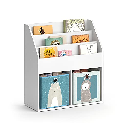 Vicco Kinderregal Weiß Luigi mit 2 Faltboxen Opt.6-72x79x31 cm hergestellt aus Spanplatte - Bücherregal für Familien mit Kids, Cleveres Möbel für kreative Spielstunden von Vicco