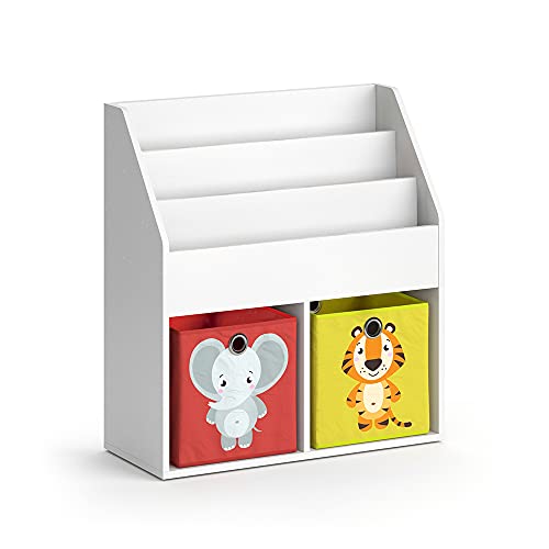 Vicco Kinderregal Weiß Luigi mit 2 Faltboxen Opt.2-72x79x31 cm hergestellt aus Spanplatte - Bücherregal für Familien mit Kids, Cleveres Möbel für kreative Spielstunden von Vicco