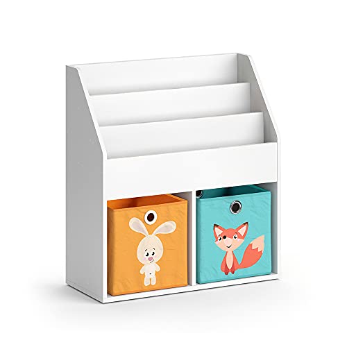 Vicco Kinderregal Weiß Luigi mit 2 Faltboxen Opt.1-72x79x31 cm hergestellt aus Spanplatte - Bücherregal für Familien mit Kids, Cleveres Möbel für kreative Spielstunden von Vicco