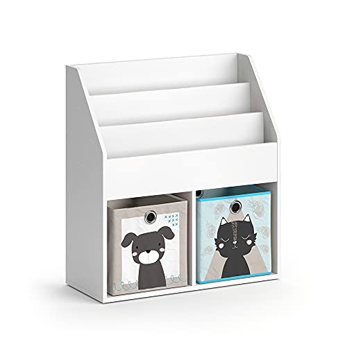 Vicco Kinderregal Weiß Luigi mit 2 Faltboxen Opt.4-72x79x31 cm hergestellt aus Spanplatte - Bücherregal für Familien mit Kids, Cleveres Möbel für kreative Spielstunden von Vicco